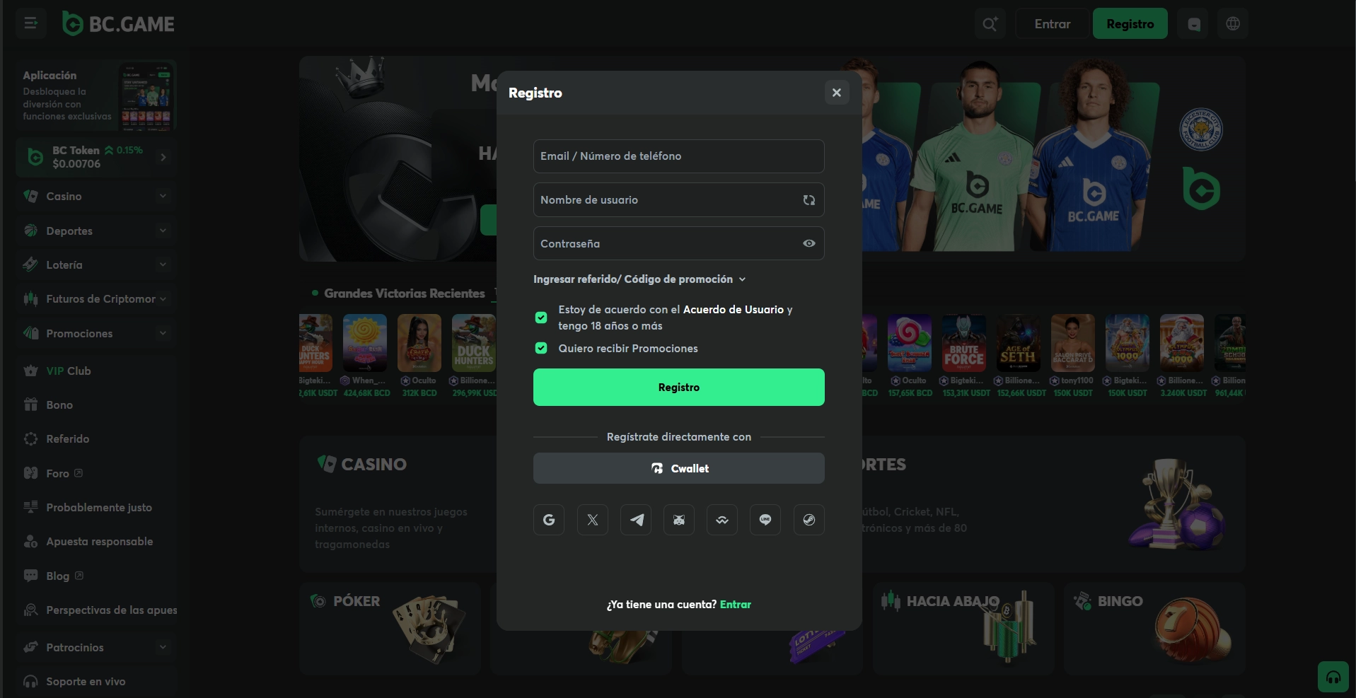 BC Game Registro